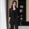 Women's Spring & Autumn Influencer Black Suit: Elegant Goddess Style High-End Professional Blazer Two-Piece Set