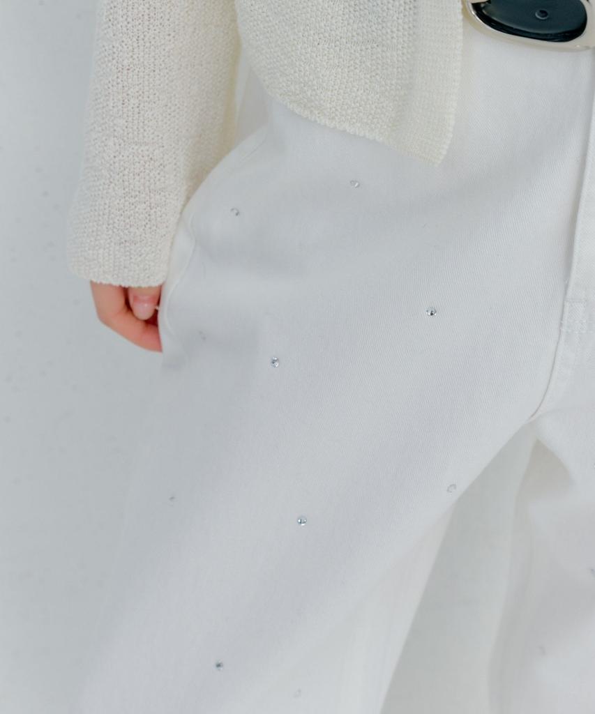 Okuka Shiny Wide Denim Pants - White
