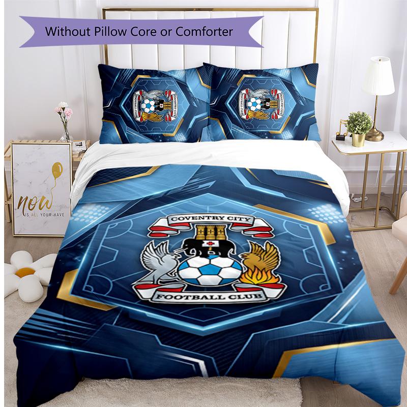 Coventry City Football Printed 3 Pieces Bedding Set, Comfortable Skin Friendly Bedroom Duvet Cover Set
