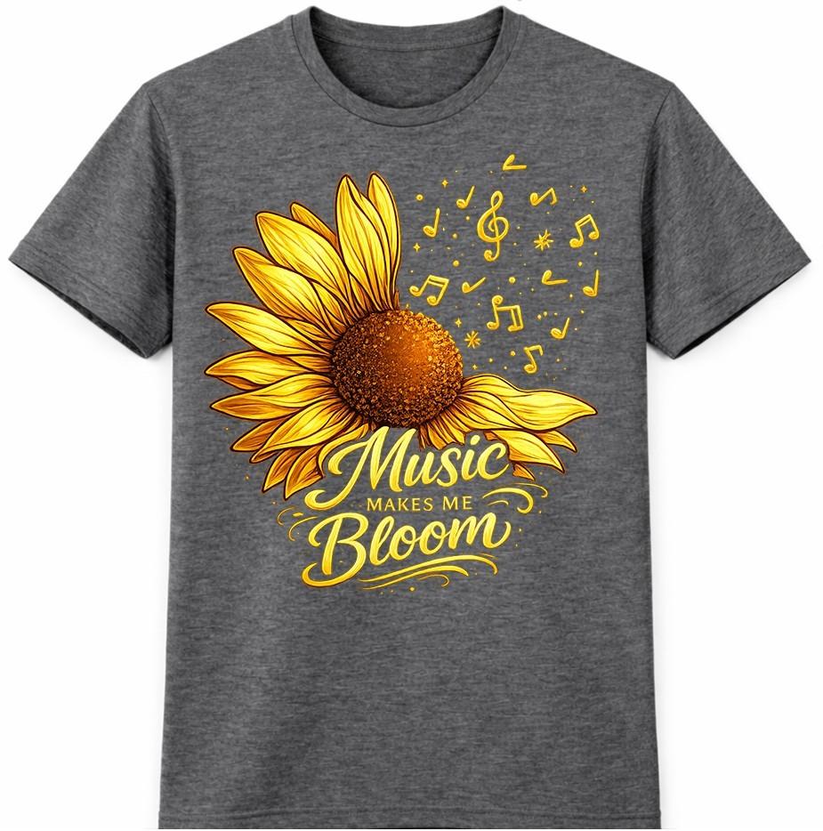 Sunflower Music T-Shirt Makes Me Bloom Funny Floral Flower Lover Gift Tee