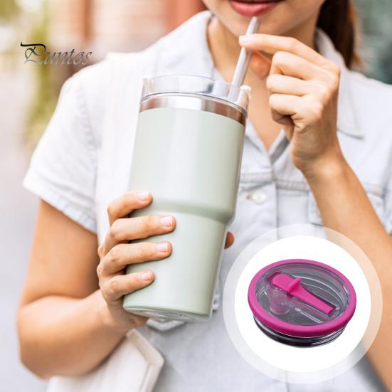 40oz Tumbler Flip Straw Lid Replacement Leak-Proof Splash Resistant Cover for Cup BPA-Free Reusable Glass Lid with Folding Straw