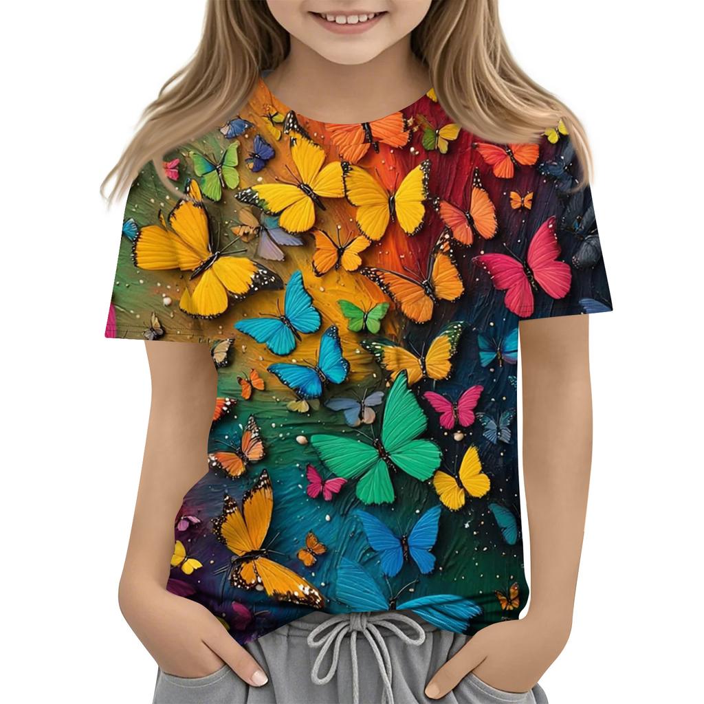 Children's Printed Round Neck Short Sleeved Casual T-shirt
