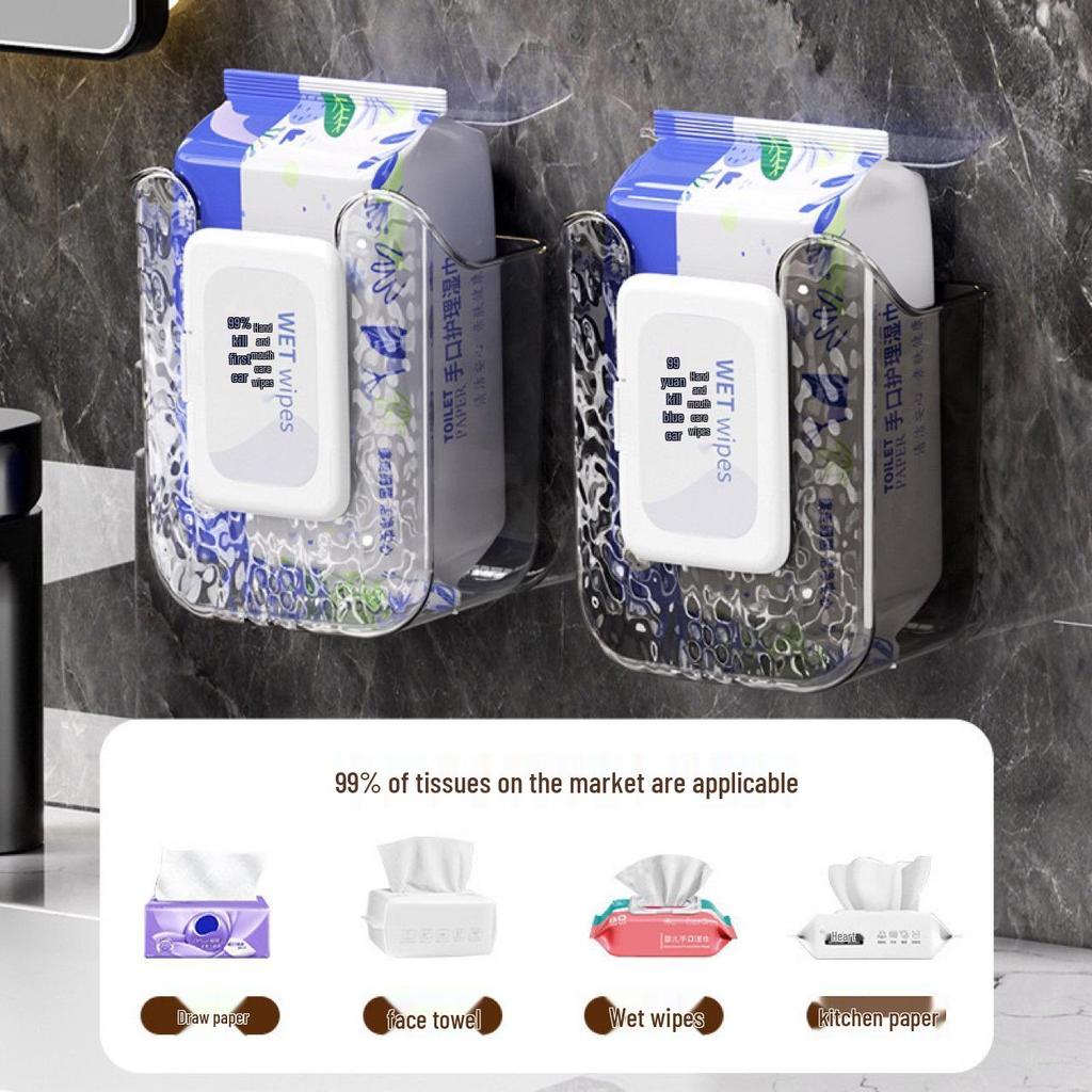 Wall-Mounted Wet Wipe & Tissue Box, Punch-Free, Upside-Down Design for Bathroom or Kitchen Use