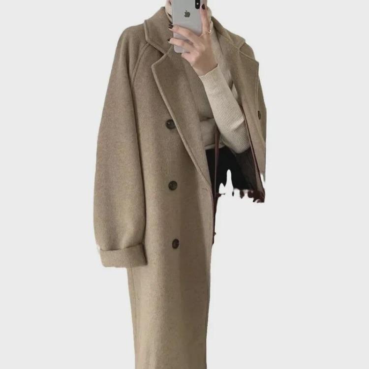 Women's Woolen Coat Mid Length Hepburn Style Autumn Winter Loose Thickened Small Size 2024