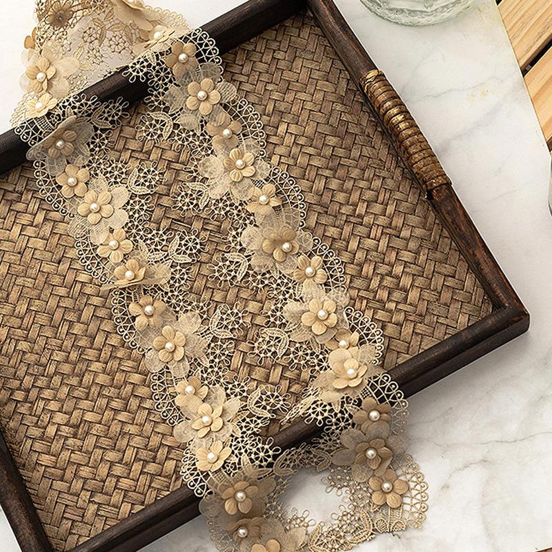 1 õue DIY pärlipitsiga ääris polüester tikandid õmblemine käsitöö lilled rõivakaunistus 7 cm lai