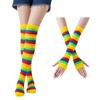 Damen Oberschenkelhohe Strümpfe Armstulpen Handschuhe Set Damen Mädchen Schwarz Weiß Gestreift Lange Overknee Socken Cosplay Lolita