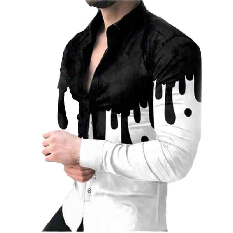 2025 European & American Men's Casual Plus Size Printed Long-Sleeve Shirt
