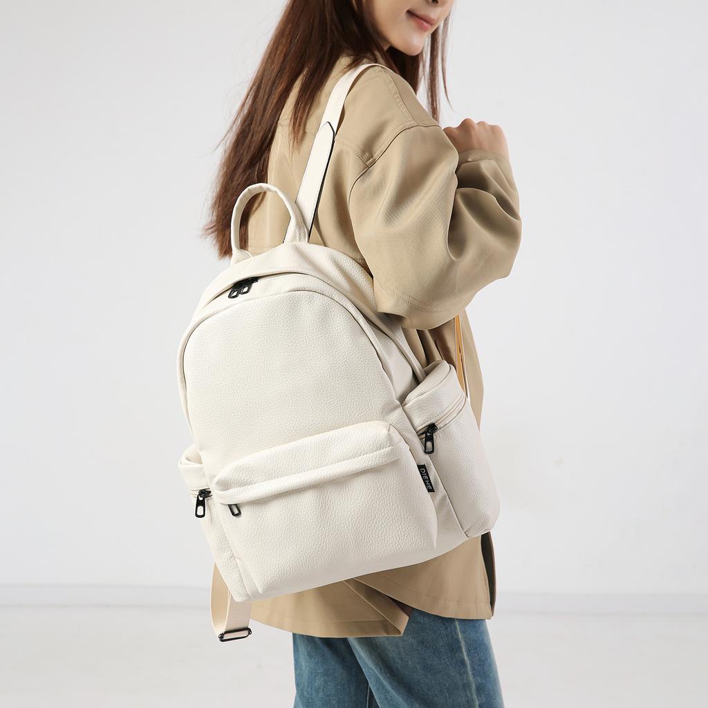 Schoolbag Backpack 1011 New Pu Soft Leather High-end Sense Female College Students Simple and Simple Versatile Commuter Backpack