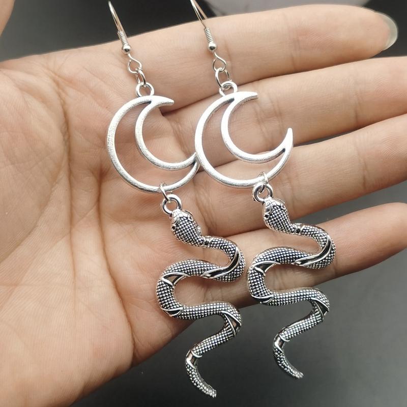 Snake Moon Earrings, New Witch, Pagan, Alternative, Gothic Jewelry