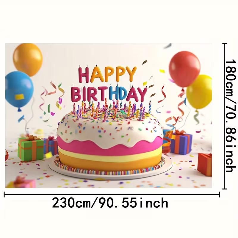 2D Alles Gute zum Geburtstag Kulisse, Kuchen Konfetti & Luftballons Foto Banner