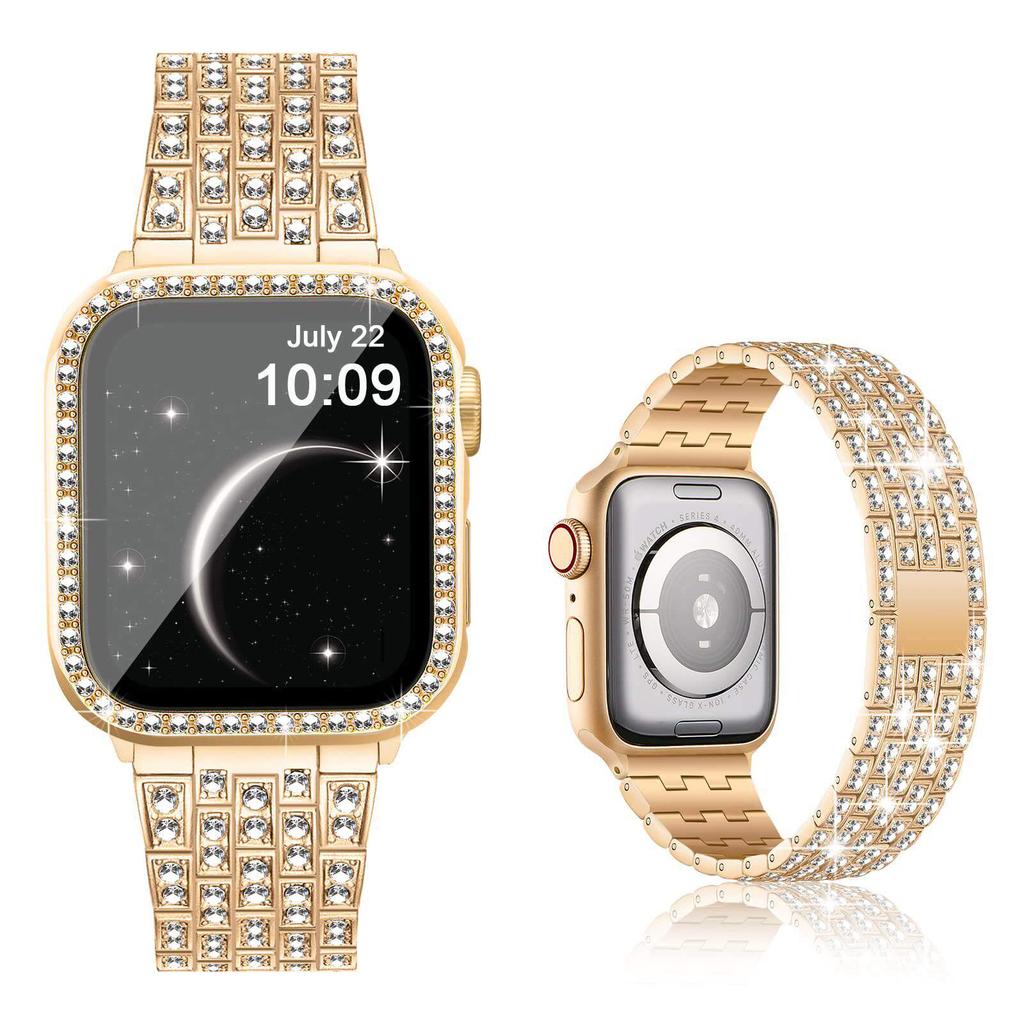 Diamantarmband för Apple Watch ultra 49mm 46mm 42mm 45mm 41mm klockarmband skyddsfodral för iWatch 10 9 8 7 6 se Metallarmband
