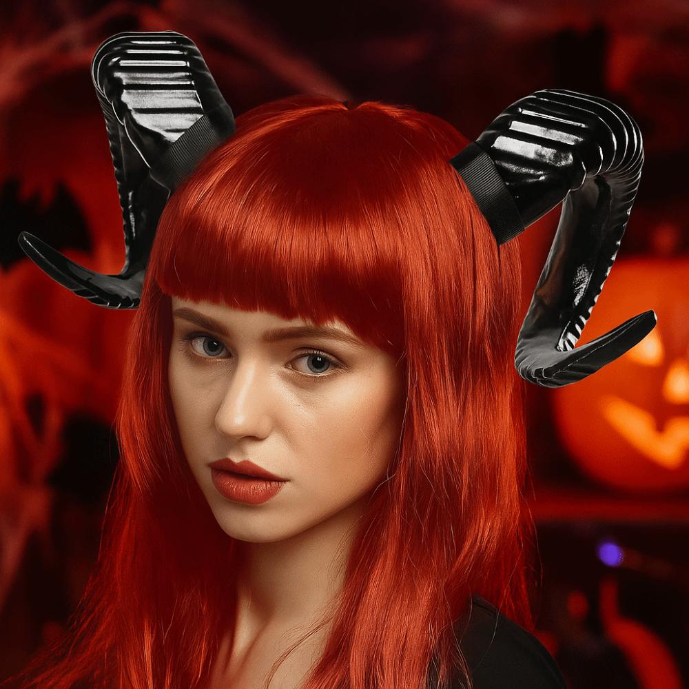 Realistic Halloween Devil Headband Gothic Goat Horn Hair Hoop Black Demon Horn Headwear  Adults