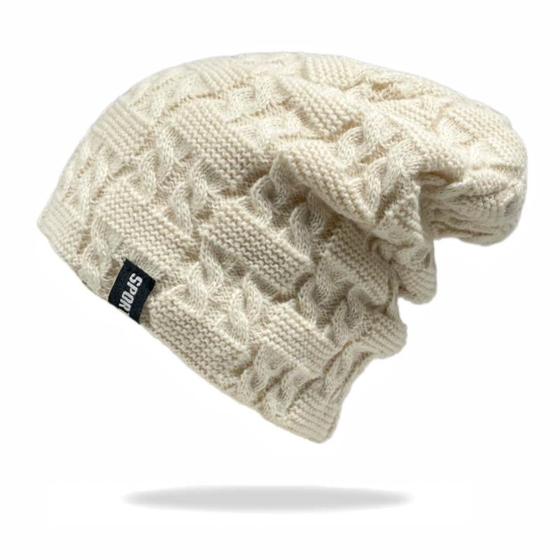 

Autumn Women Winter Hats Female Sports Label Casual Beanie Hat Fleece Lined Warm Knitted Hats 56cm-60cm бежевый