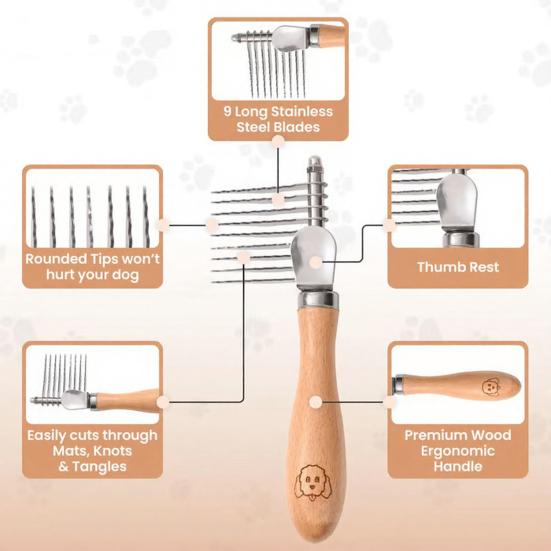 Pet Detangling Grooming Comb 2-in-1 Gentle Undercoat Rake Deshedding Brush Removes Mats Tangles Loose Fur for Long Short Hair Cats Dogs