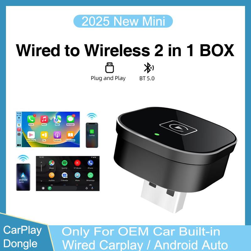 2in1 Wired To Wireless CarPlay Android Auto Adapter for OEM Car Stereo With USB Plug and Play  For Volvo Benz Mg Kia Chery VW