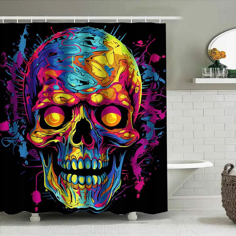 

Tuniu Psychedelic Skull Shower Curtain Colorful Abstract Art Hot Pink Blue Orange Black Decor W60H190(CM)-1 Pcs