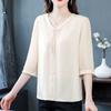 Fashion 3/4 Sleeve Chiffon Shirt Mom Summer New Solid Color Bottoming Top Versatile Age Reducing V-neck Slim Fit Blouse M-5XL
