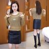 Fashionable Hollow Out Knitted Sweater for Women Versatile and Slimming Long Sleeved Round Neck Hooded Top