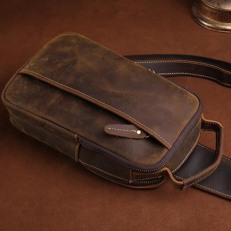 Nuova Borsa da Petto in Pelle, Borsa a Tracolla da Uomo, Borsa Vintage da Uomo in Pelle Crazy Horse di Primo Strato