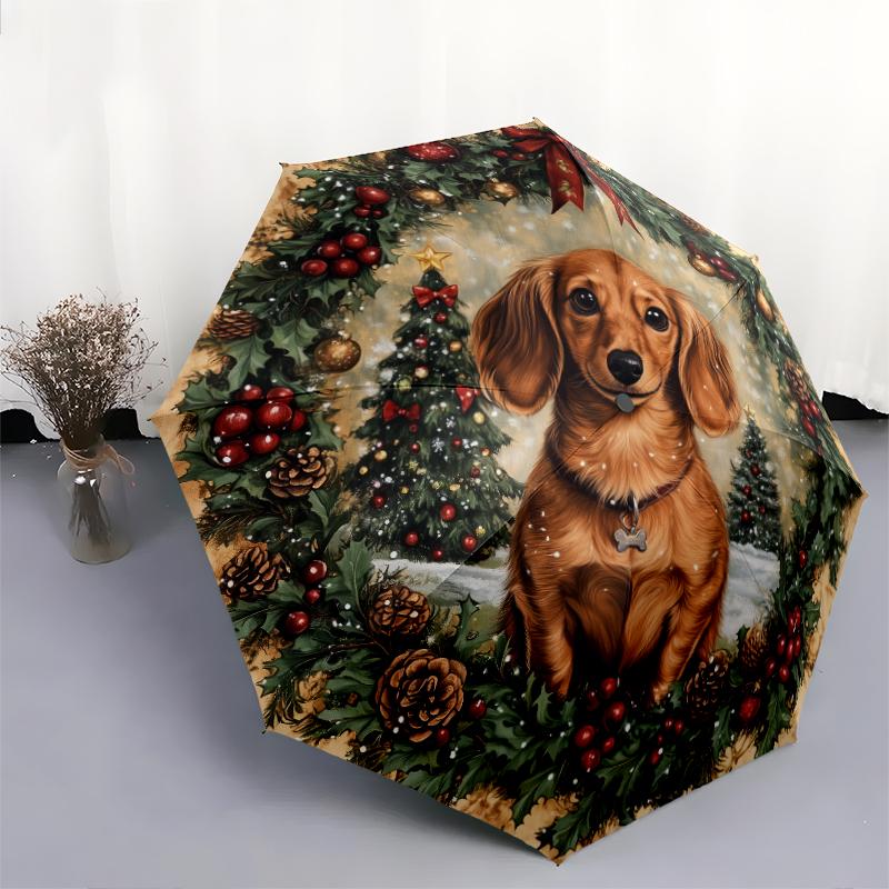 Vzor jezevčíka, automatický skládací deštník, přenosný a skládací design, 8 drátů, vánoční nebo narozeninový dárek.