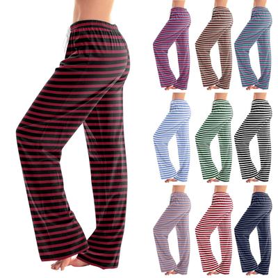 Women's Red and White Striped Pajama Pants, Soft Drawstring Waist Sleepwear, Comfortable Lounge Bottoms for Home
