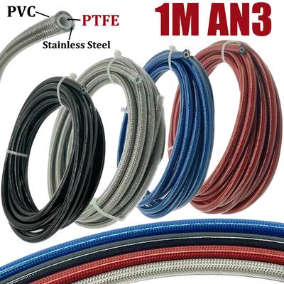 1M AN3 Motorcycle Braided PVC Stainless Steel PTFE Brake Line Hose FLUID HYDRAULIC Hose Racing Bike Brake Gas Oil Fuel Tube Pipe