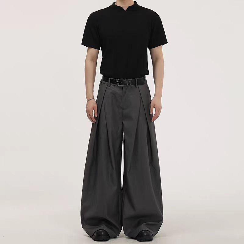 Three-dimensional Pleated Wide-leg Pants Acarton Loose Design Pants Silhouette Non-ironing Casual Straight Trousers Men and Women
