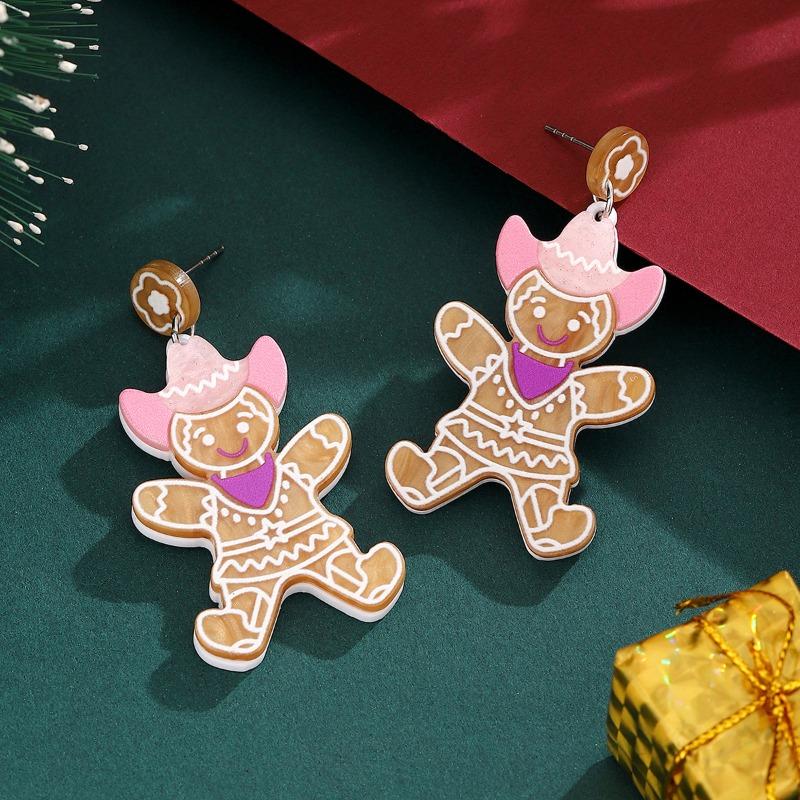 Creative Christmas Stud Earrings Cute Cartoon Dripping Alloy Wearing Hat Gingerbread Man Earrings Simple Women's Models