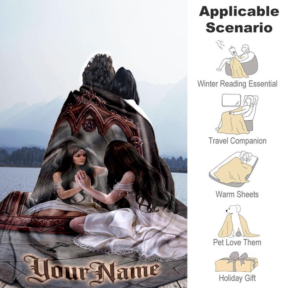 Gothic Illustrations Personalized Text Blanket Multi-purpose Customizable Blanket Durable Comfort Great for Office Picnics Living Room Bedding