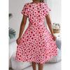 Spring Summer O Neck Printed Casual Short Sleeved Pleated Women Dress Loose Fashion Elegant A-line Party Lace-up Dresses Simple Women's Clothing