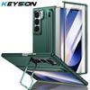 KEYSION with Touch Pen Case for Samsung Galaxy Z Fold 6 5 5G Hard PC Kickstand Phone Cover With Tempered Glass Screen Protector
