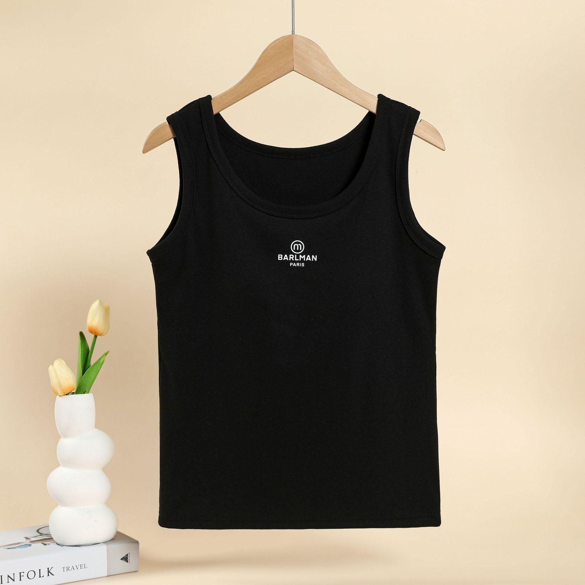 

Женская хлопковая майка на широких бретелях-спагетти - Лето 2025 Белая майка-борцовка базовый слой 90-140 чёрный