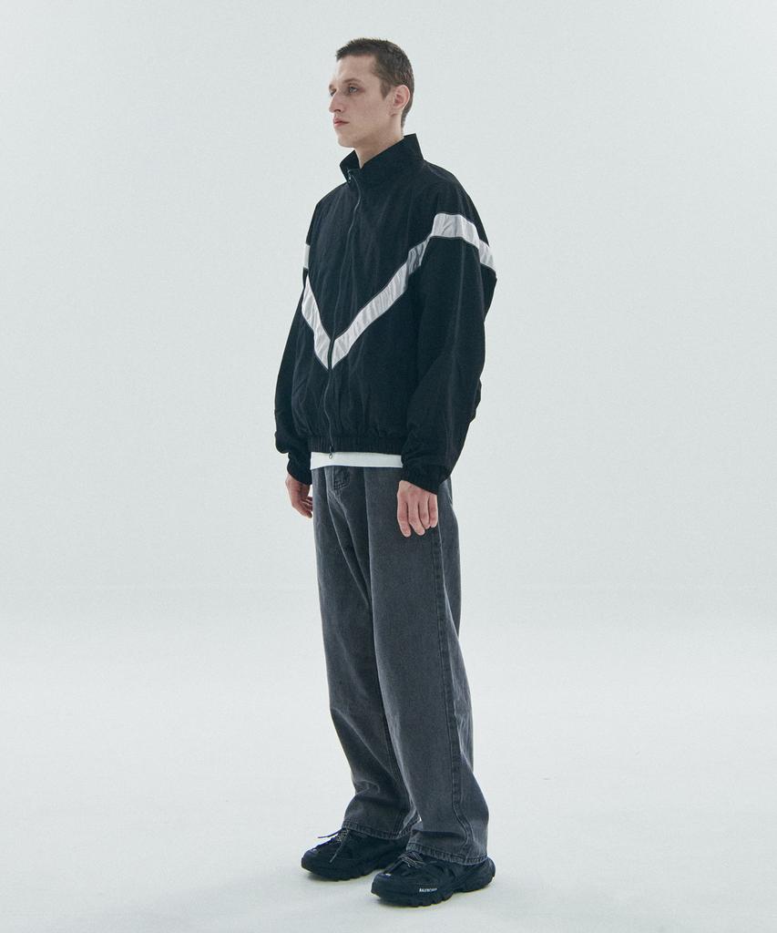 Black Moment Two-Way Classic Nylon Tape Contrast Windbreaker Jacket