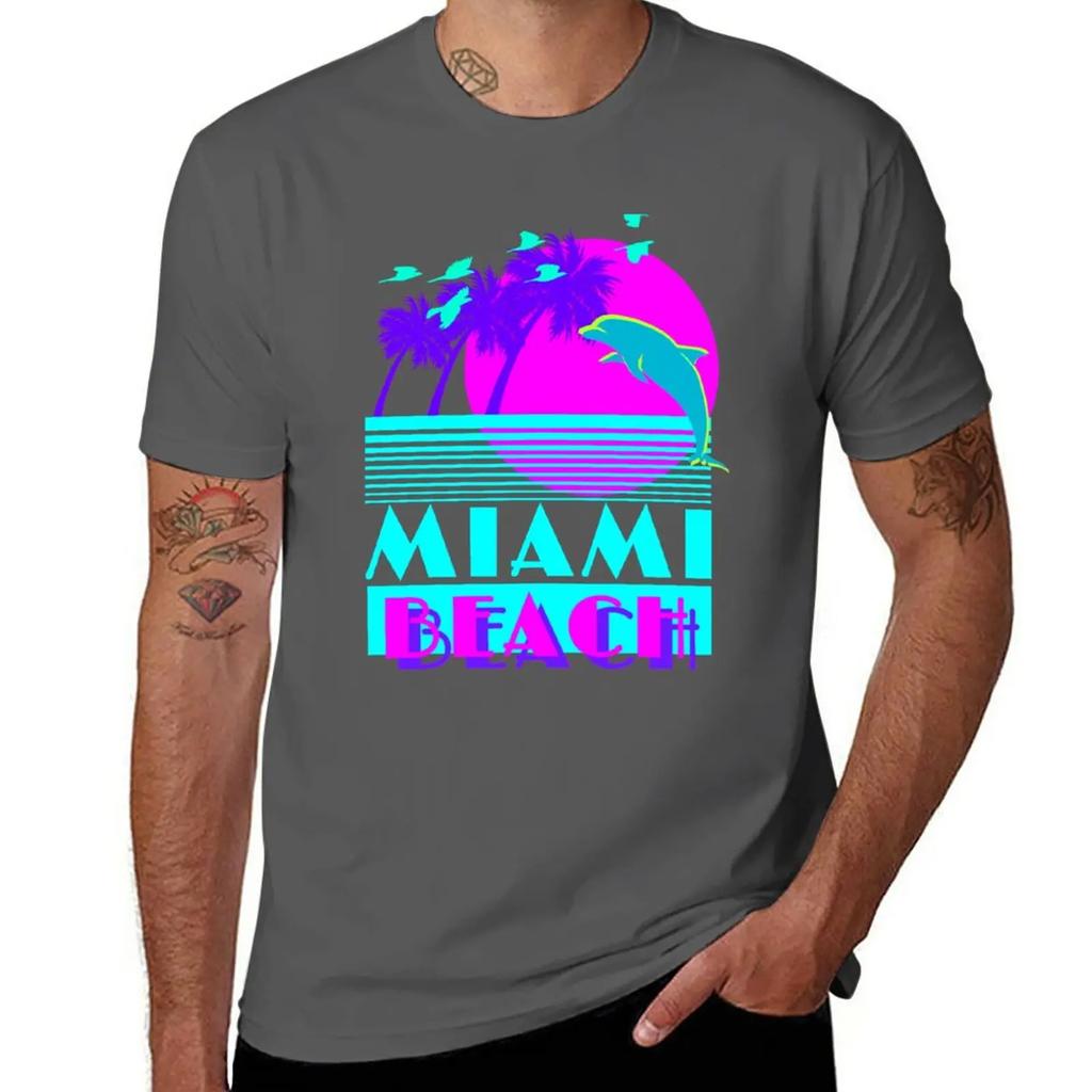 Neues Miami Beach Delfin Retro T-Shirt schwarze T-Shirts personalisierte T-Shirts Kurzarm Designer T-Shirt Herren