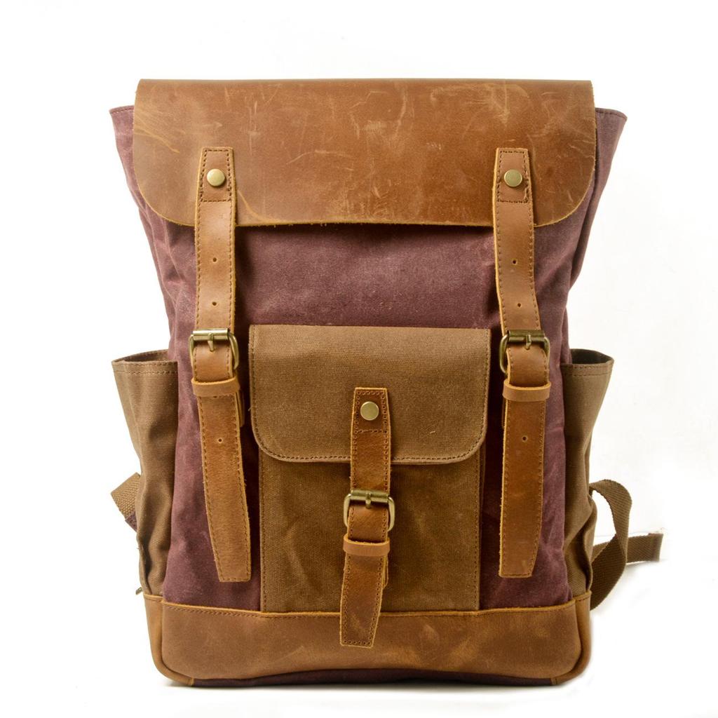 Retro Canvas & Leather Waterproof Unisex Backpack