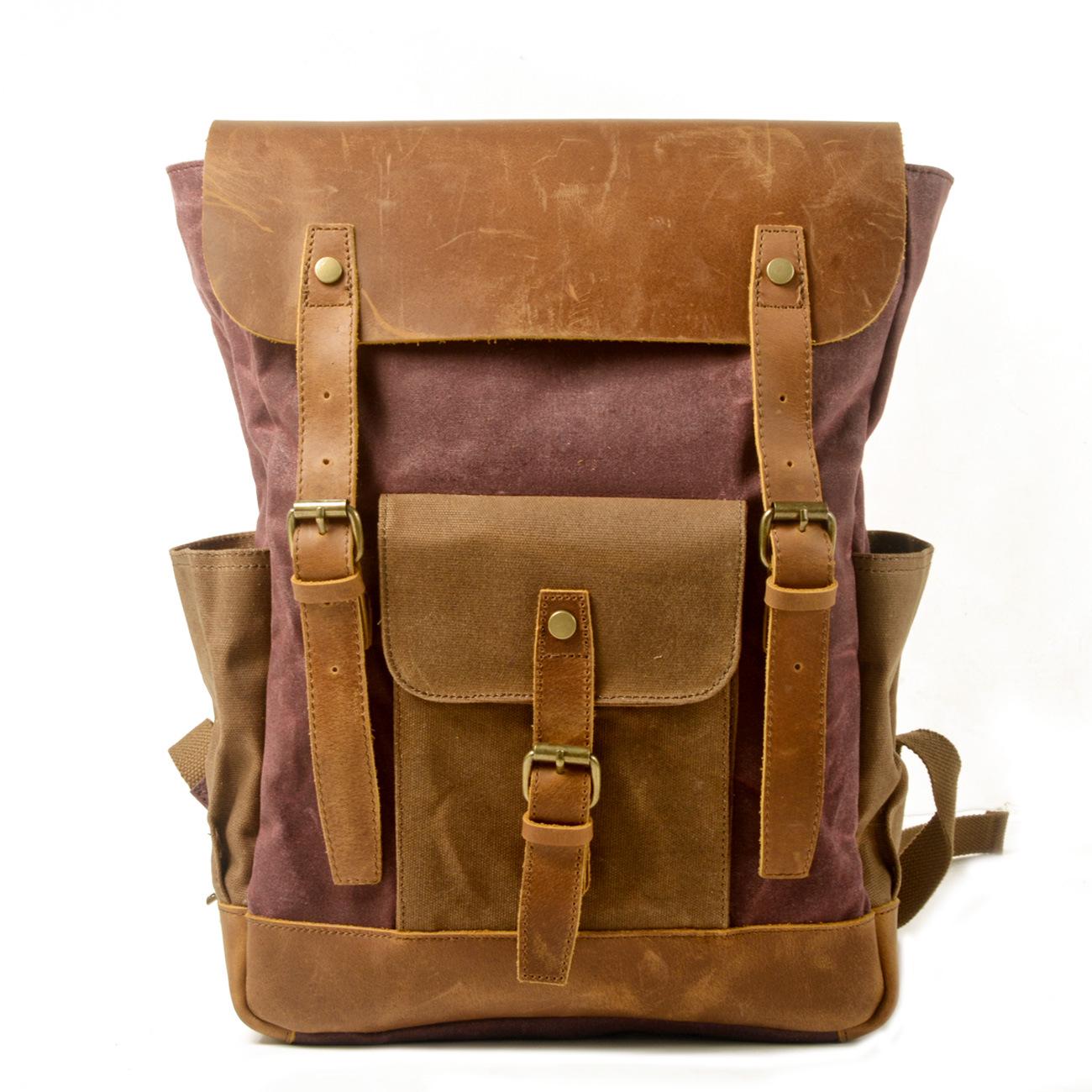 

Retro Canvas & Leather Waterproof Unisex Backpack вино красного