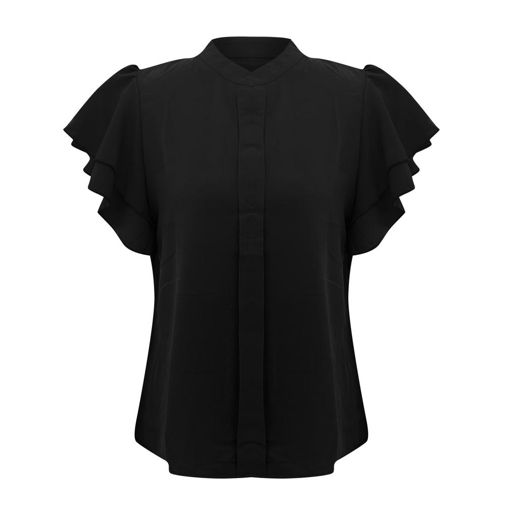 Women's Color V-neck Casual Double Layer Sleeves Color Shirt Top