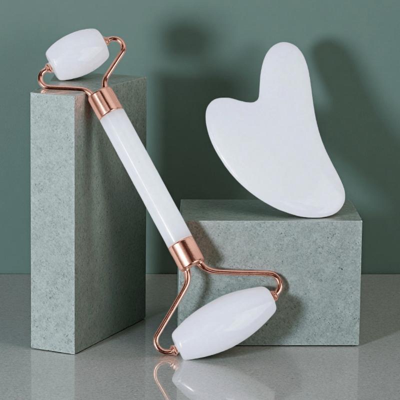 2 Pieces/Set Facial Beauty Massage Tool Set - Double-Head Massage Roller, Triangular Scraping Board, Roller Scraping Body Scraping Massage Tool Set