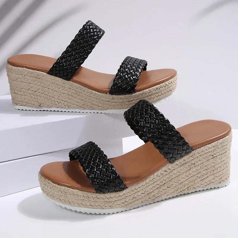 Fashion Women Shoes Plus Size 35-43 Woven Band Wedges Sandals Women Summer Platform High Heels Slippers Woman Weave Thick Sole Sandles