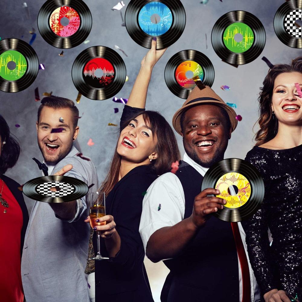35pcs 5.6 Inch 1950's Records Decorations Rock and Roll Music Party Decorations 70's Wall Vinyl Records for Disco Birthday Music Theme Party