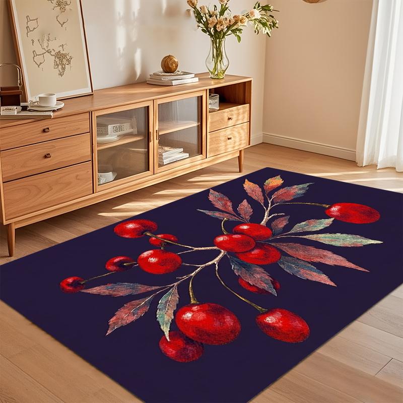 Aquarell Kirschblüten-Print Rutschfeste Teppichläufer Waschbare Fußmatte für Eingangsbereich Wohnzimmer Schlafzimmer Küche Frucht-Kunst Dekorationsstücke