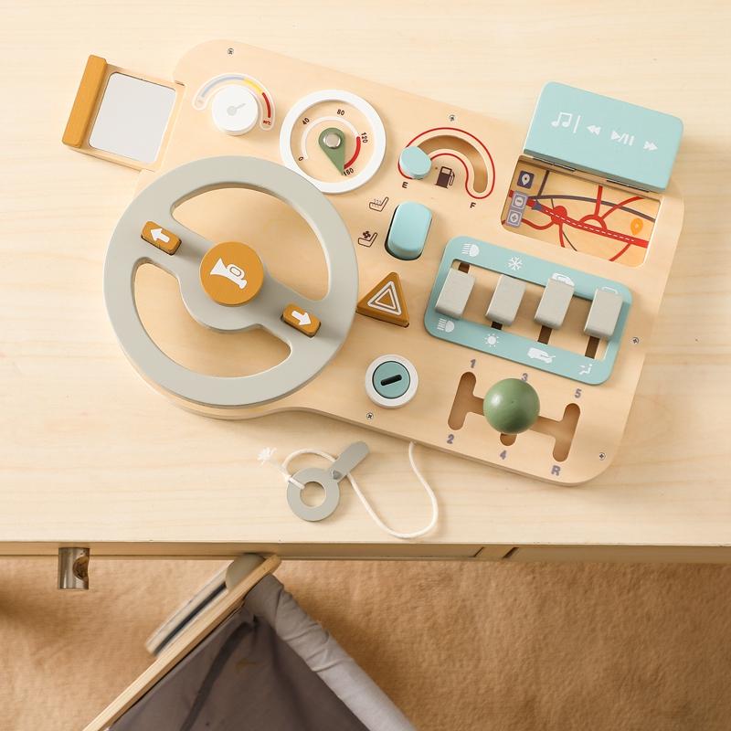 Baby Montessori Toys Steering Wooden Car Blocks Steering Wheel Activity Busy Board for Toddlers Sensory Early Education Toy Gift