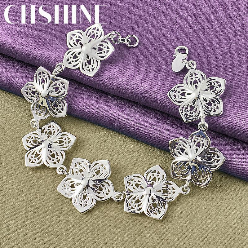 CHSHINE Fine 925 Sterling Silver Big Flower Charm Bracelet for Women Wedding Party Fashion Jewelry