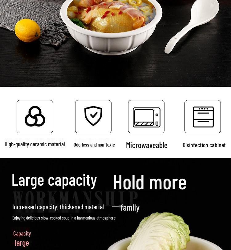 Large Pure White Ceramic Soup Bowl for Home or Restaurant.