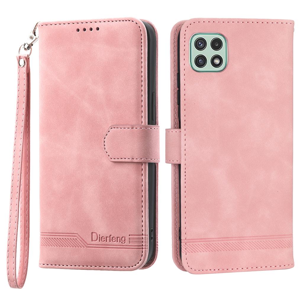 DIERFENG DF-03 Stand Phone Case for Samsung Galaxy A22 5G (EU Version),Lines Imprinted PU Leather Wallet Cover