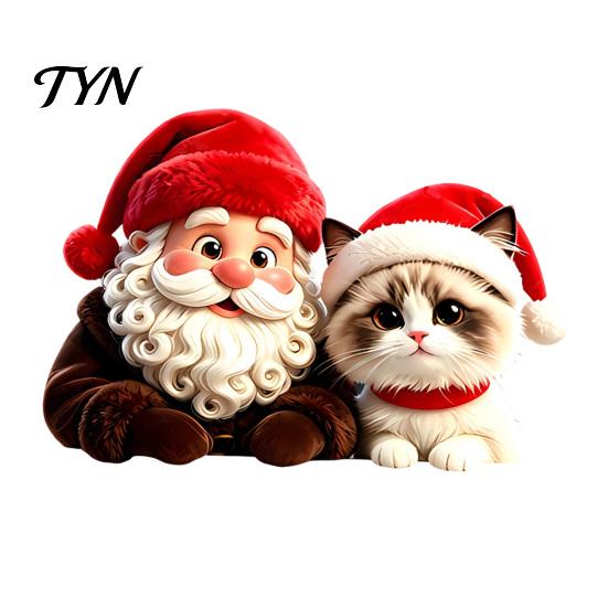 Festive Window Art for Holidays Christmas Santa Claus & Cat Static Clings, PVC Waterproof Glass Stickers, Seasonal Home Decor Windows Decorative
