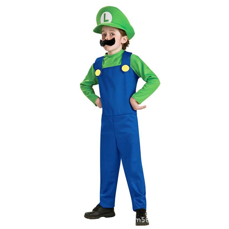 Halloween Super Mario Costume Anime Cosplay Mario Suit Theme Party Performance Outfit Adult Kids Festive Celebration