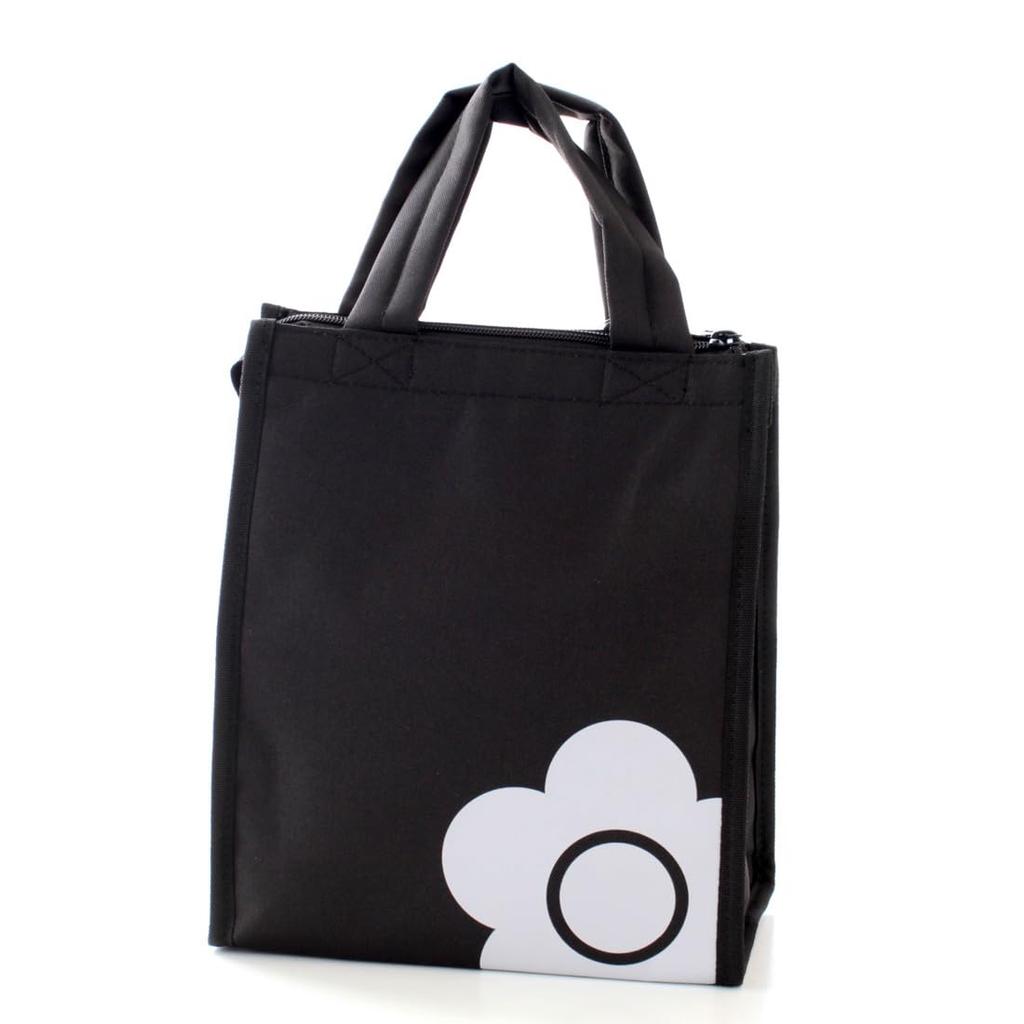 MARY QUANT Insulated Lunch Bag (BlackZippered) for School, Cooler, and Bento (VerticalWith Pocket) 192101-0005-02