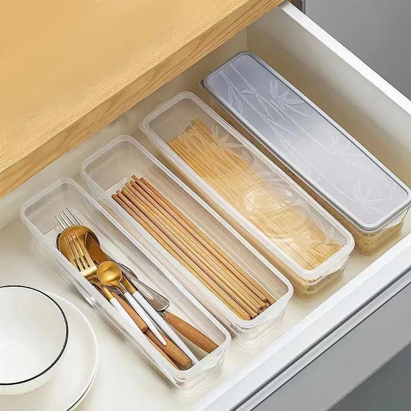Kitchen Japanese Style Sealed Noodle Box With Scallion Ginger Garlic Preservation Box Lid Plastic Tableware Storage Box Storage Can YLE596