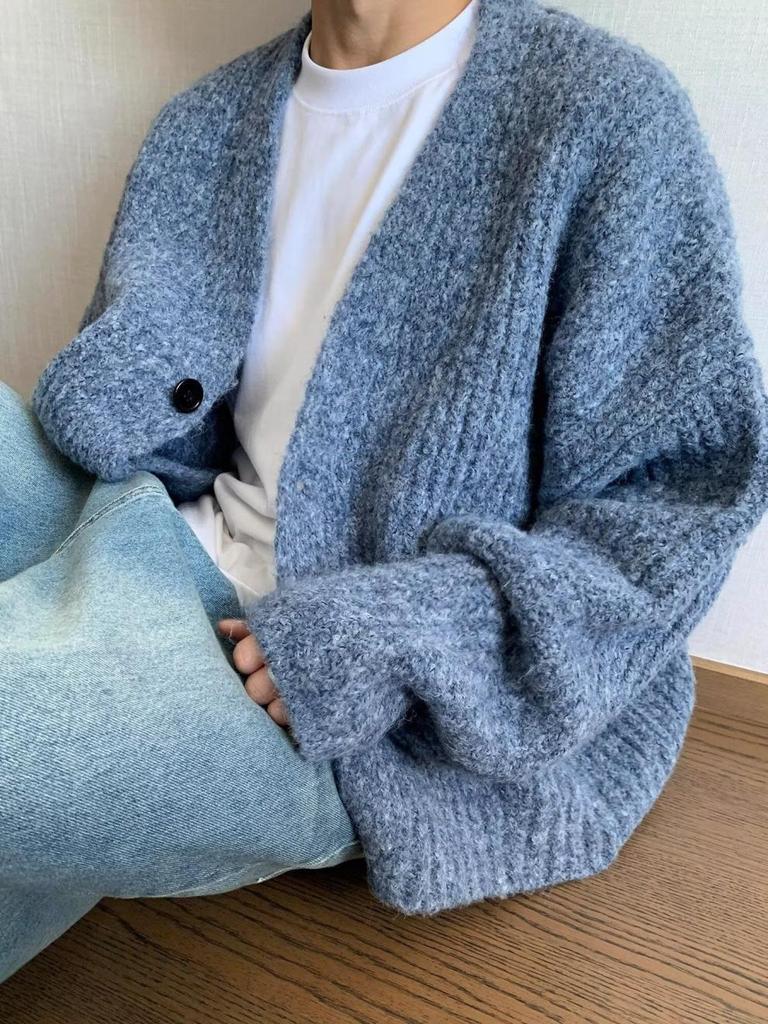 Men's High-End Wide Heavyweight Knit Cardigan - American Style, Casual Spring/Autumn Sweater